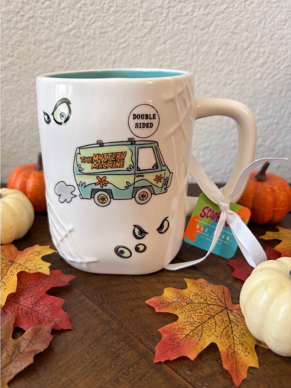 Mystery Machine Scooby Doo Double-Sided White Ceramic Mug - Blue Interior NEW